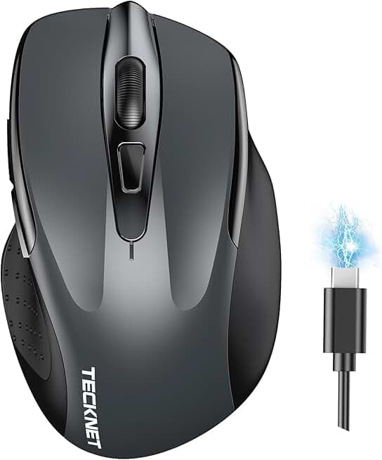 TECKNET Wireless Mouse (BT5.0/3.0 & 2.4G) Rechargeable 4800 DPI Silent USB A & Bluetooth Mouse 6 Buttons