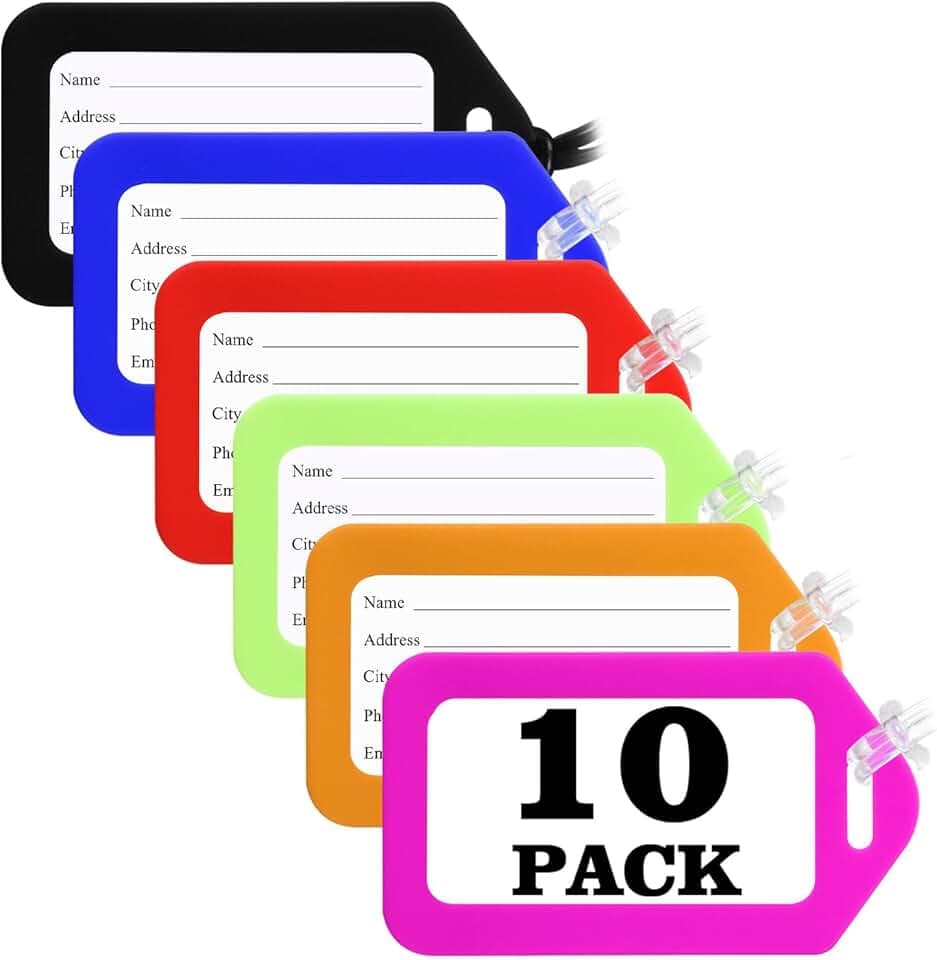 10 Pack Luggage Tag Bright Luggage Tags for Suitcases Bag Tags Name Tags for Kids Travel Accessories Must Haves by Sodsay (Colorful)