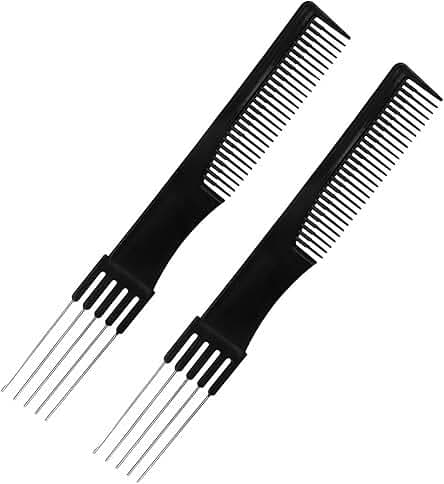 2 Packs Teasing Comb with Metal Pick Combs for Women Hair Pick Comb for Hair Styling (Black)