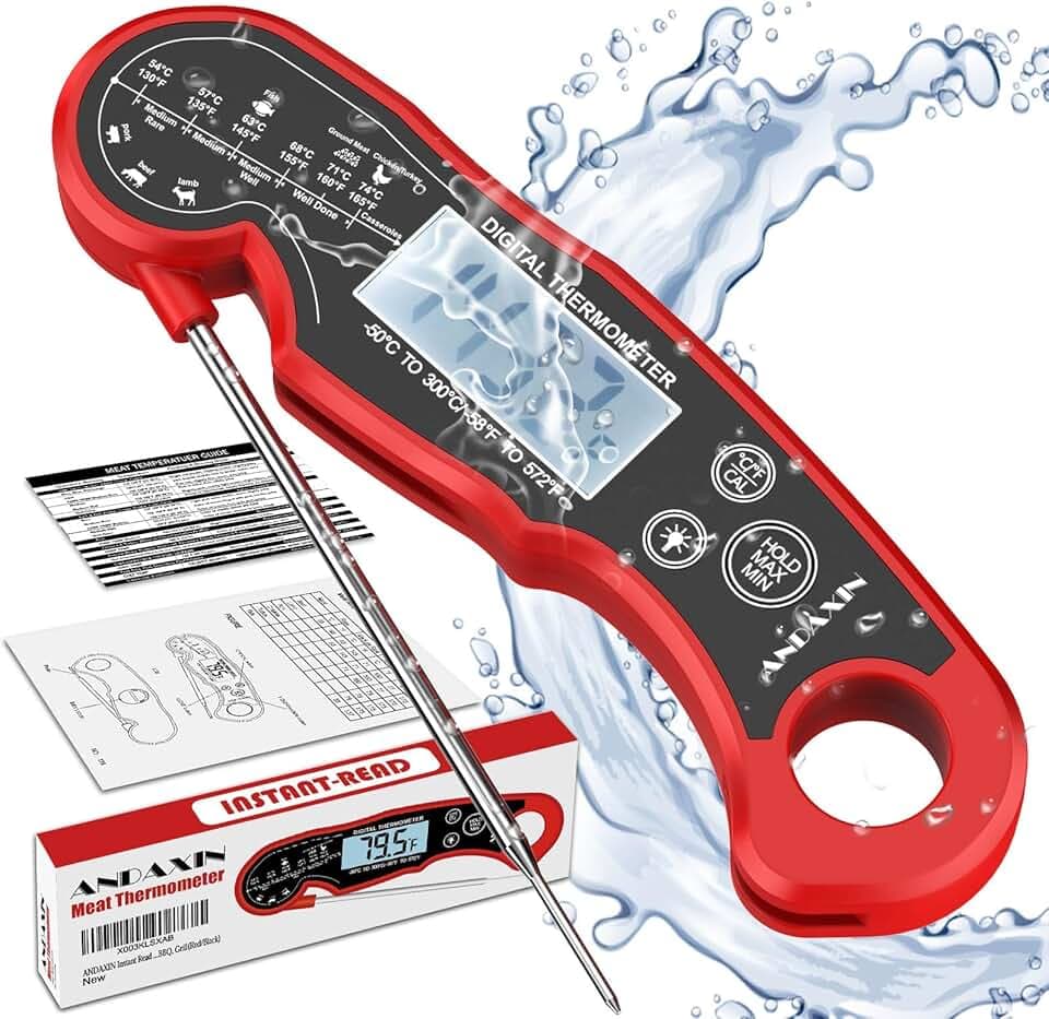 Meat Thermometer Digital for Grilling and Cooking - ANDAXIN Waterproof Ultra-Fast Instant Read Food thermometers with Backlight & Calibration for Kitchen