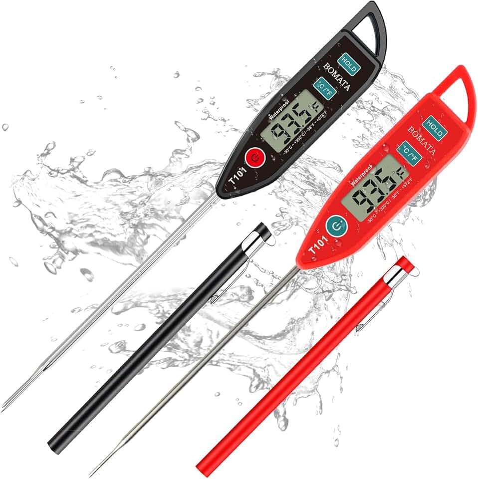 BOMATA 2 Pack Waterproof IPX7 Meat Thermometer Instant Read Food Thermometer with Long Probe for Water