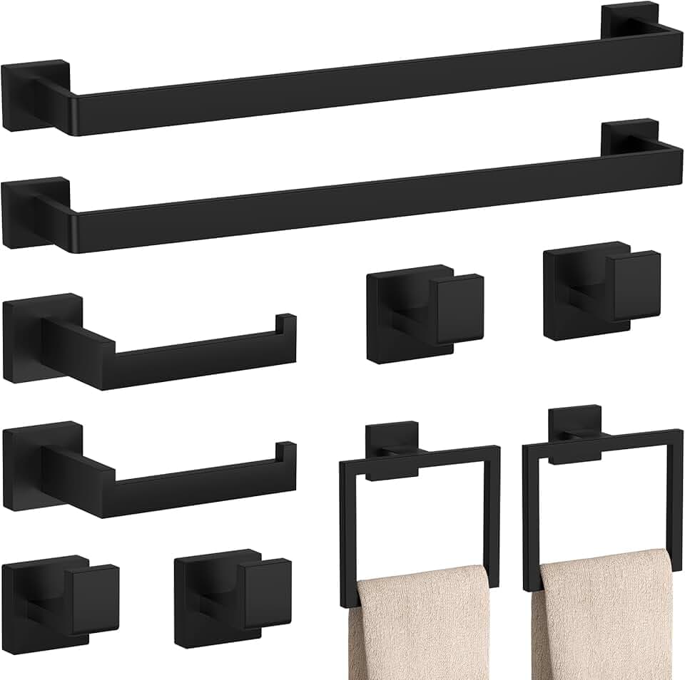 10-Pieces Matte Black Bathroom Accessories Set