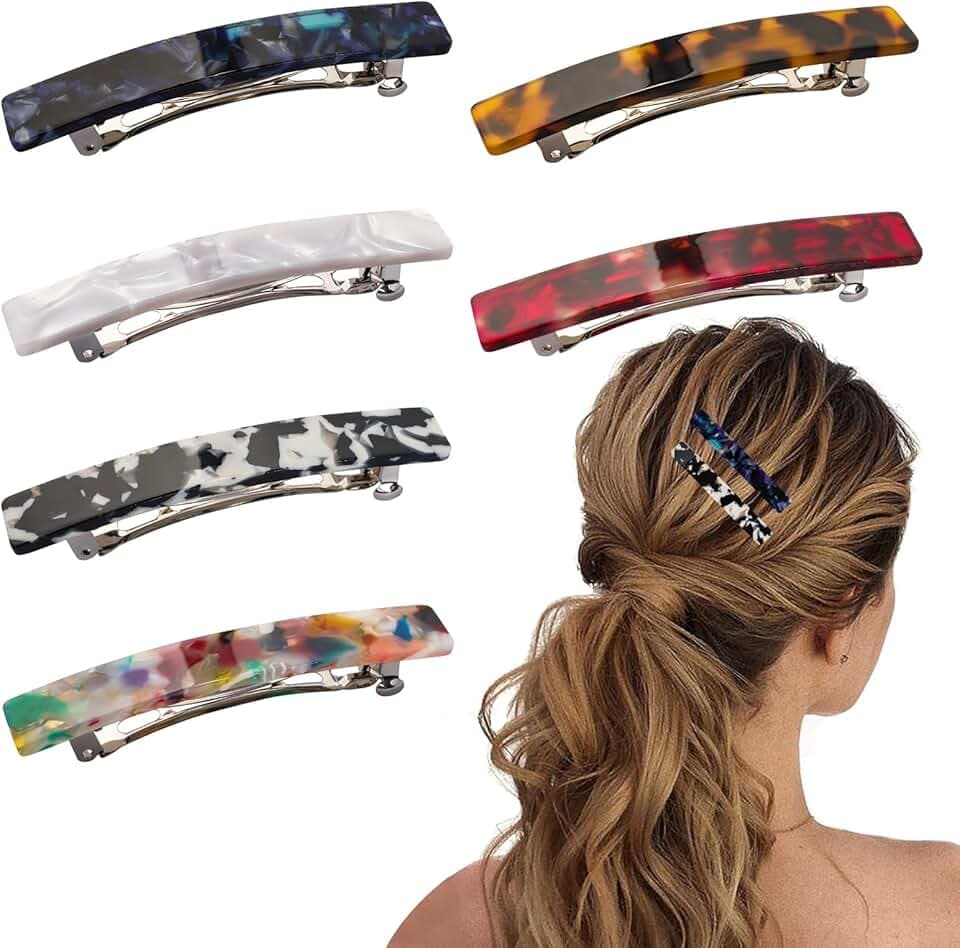 Fumwase 6PCS Hair Barrettes for Women Shell Hair Clip Hair Accessories Barrettes for Thick Thin Long Short Hair (Blue + Red + Color + White + Tortoiseshell + Black and white)