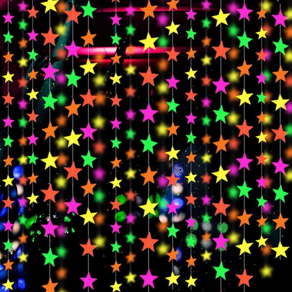 110feet UV Star Paper Neon Garland Streamers Black Light Decorations for Dark Glow Party UV Reactive Party Favors Glow in The Dark Supplies Wedding Birthday Banners