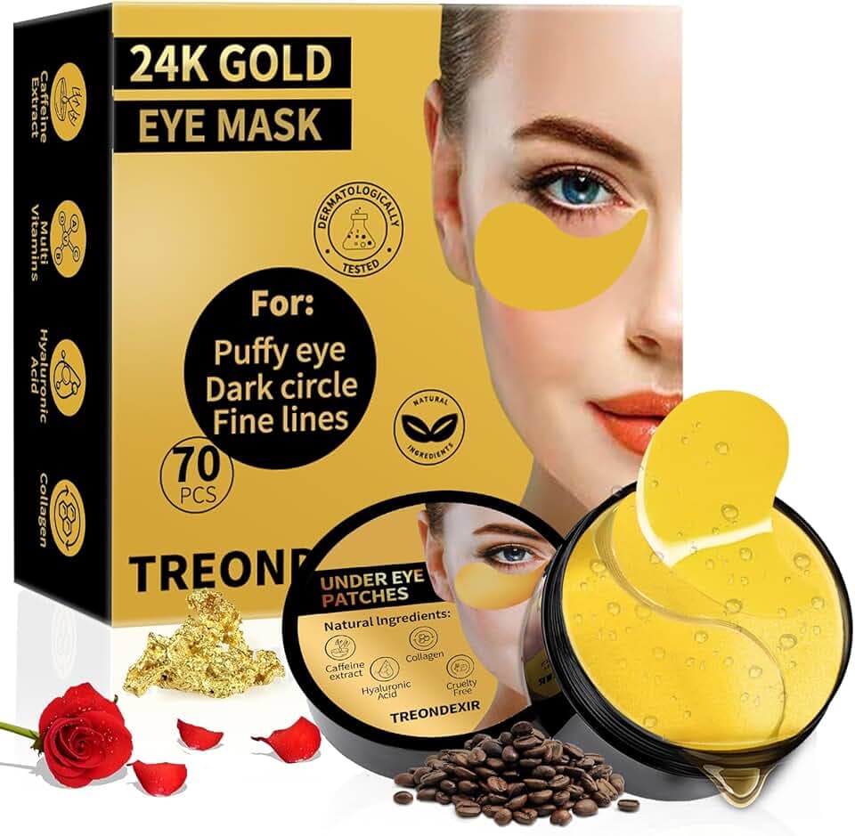 24K Gold Eye Masks for Dark Circles and Puffiness 70PCS