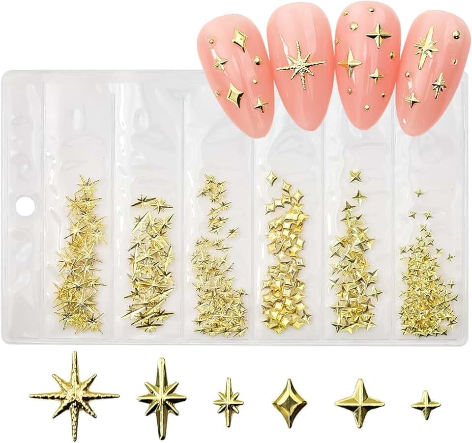 200Pcs Star Nail Charms for Nails Art 3D Gold Star Nail Charms Metallic Studs Rhinestones Star Nail Jewelry Decorations Manicure Supplies Accessories for DIY Craft (G200