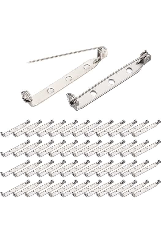 BEADNOVA Brooch Pin Back 60pcs Bar Pin Back 1.5 Inch Clasp Pinback Brooch Backings for Crafts Badge Name Tag DIY Jewelry Making and Craft (60 Pcs