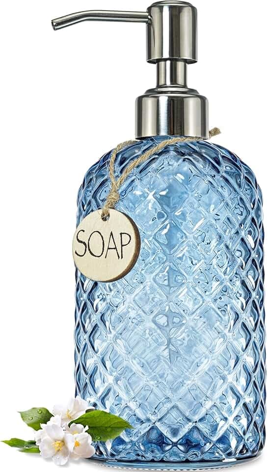 JASAI 18Oz Gem Patterned Glass Soap Dispenser for Kitchen