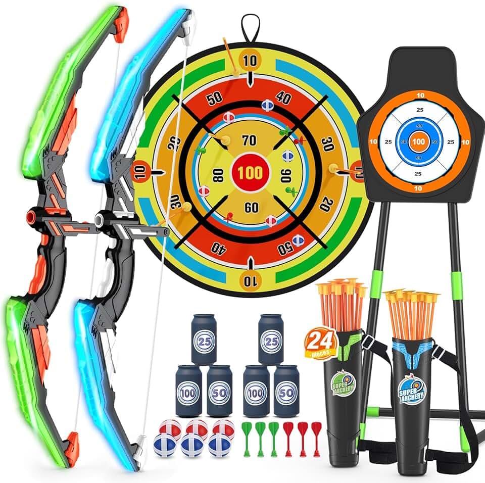 2 Pack Kids Bow and Arrow with 29" Large Dart Board
