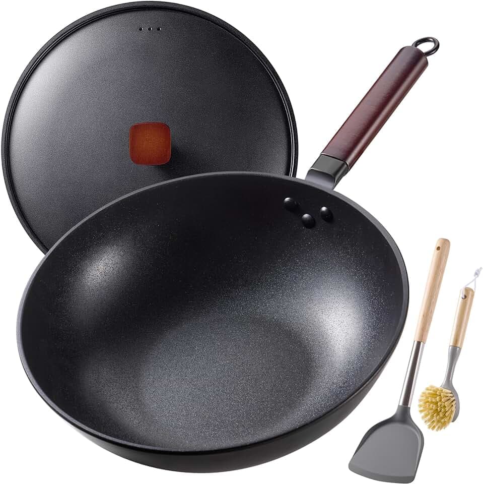 Carbon Steel Wok -13 Inch Woks & Stir-fry Pans Nonstick