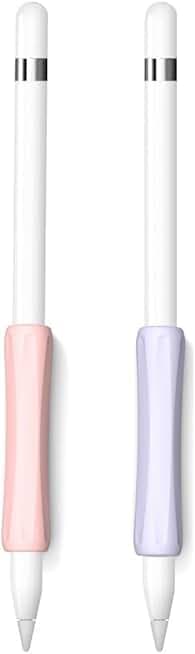 ProElife 2-Pack Ergonomics Grip Holder Anti-Rolling Protective Sleeve Cover for Apple Pencil 2nd & 1st Gen 2022-2018 iPad Pro 12.9'' 11''/Air 10.9'' Stylus Accessory Kits (Pink/Purple)