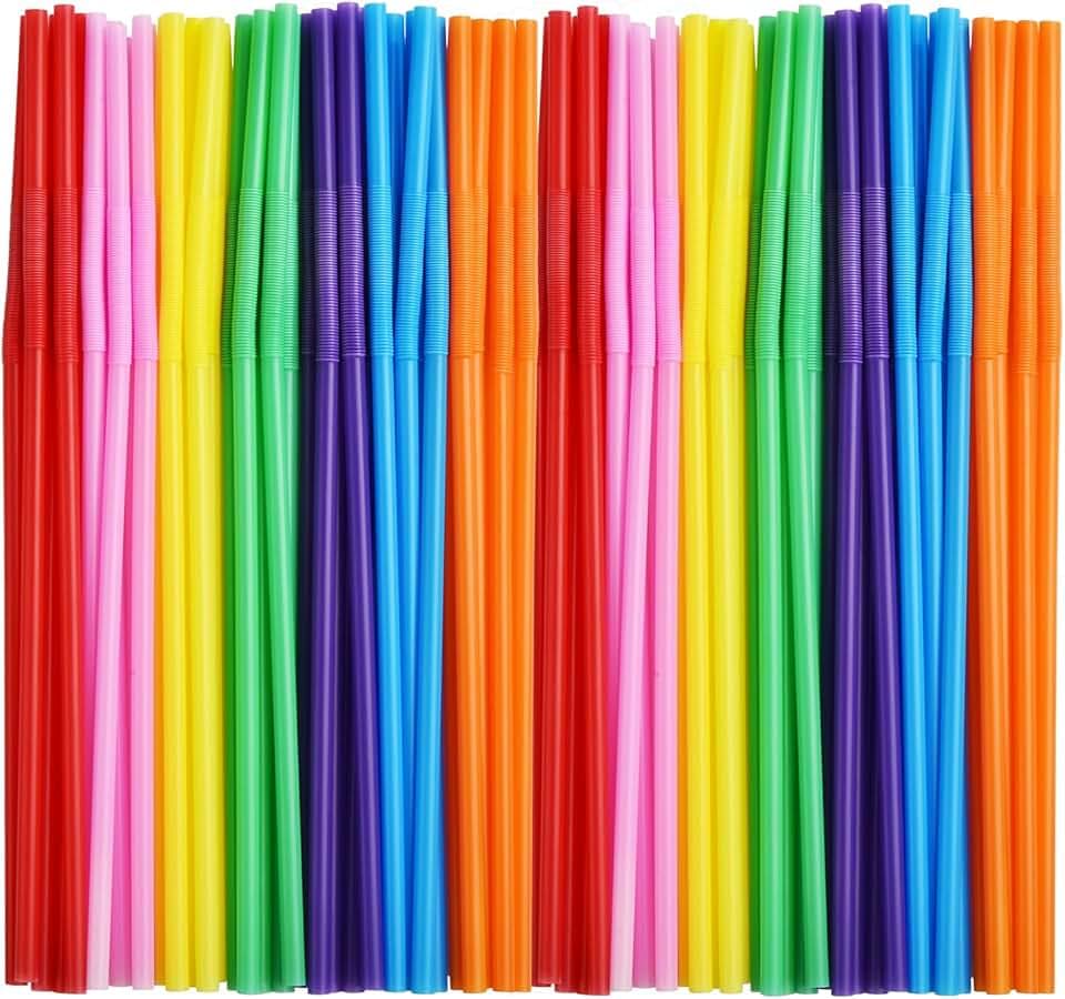 ALINK 100pcs Assorted Colored Plastic Disposable Drinking Straws