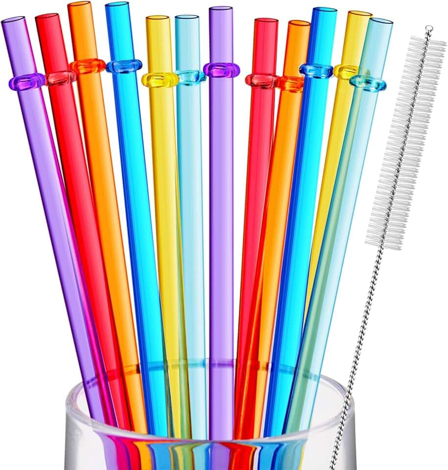 12 Pieces 11 Inches Reusable Plastic Straws for Tall Cups and Tumblers