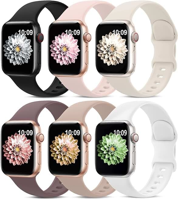 6 Pack Sport Bands Compatible with Apple Watch Band 38mm 40mm 41mm 42mm 44mm 45mm 49mm 46mm