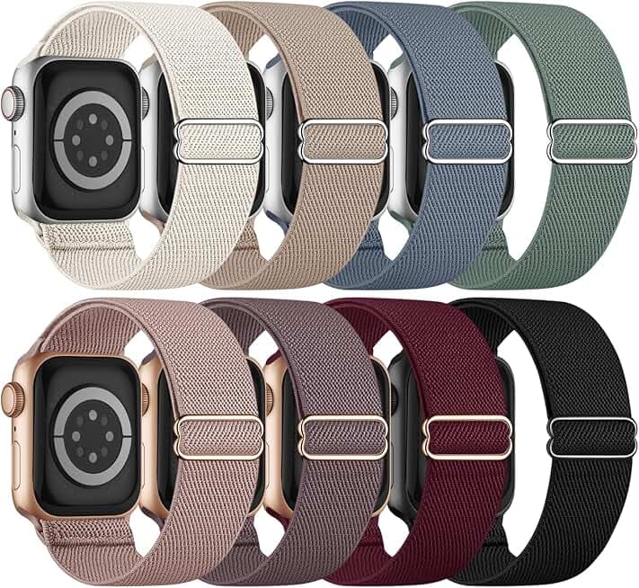 8 Pack Stretchy Solo Loop Band Compatible with Apple Watch Bands for Women Men 40mm 38mm 41mm 42mm 44mm 45mm 46mm 49mm